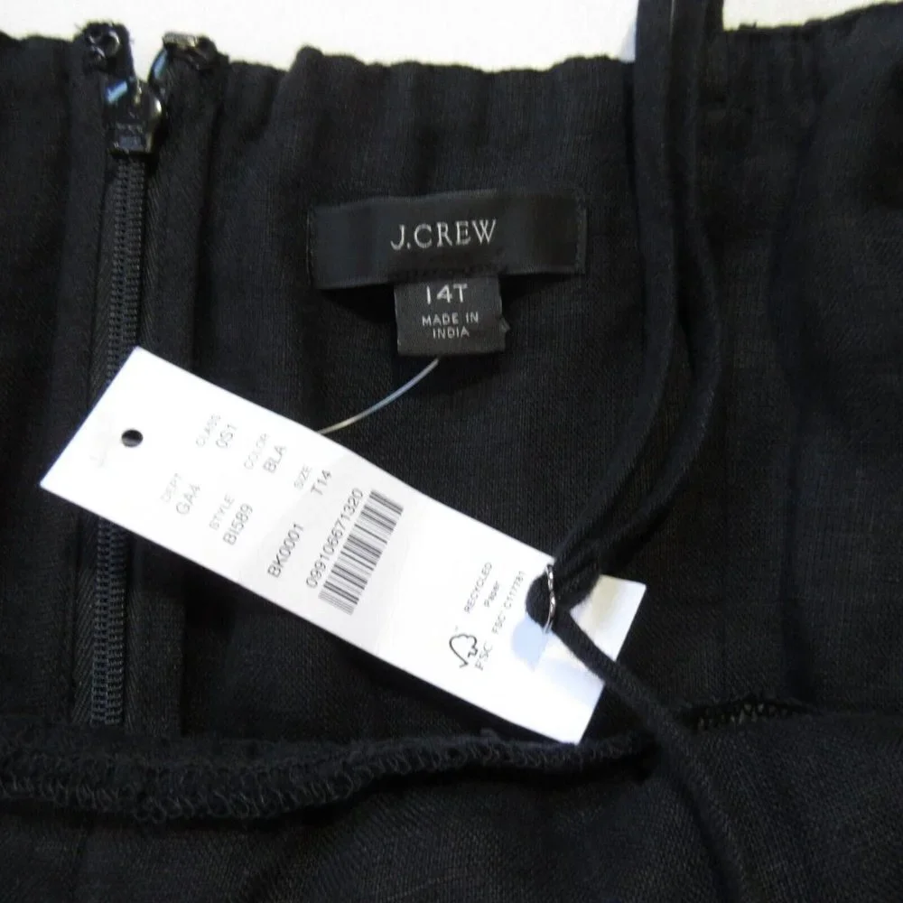 NWT J.Crew Smocked Linen in Black Tank Dress 14T
